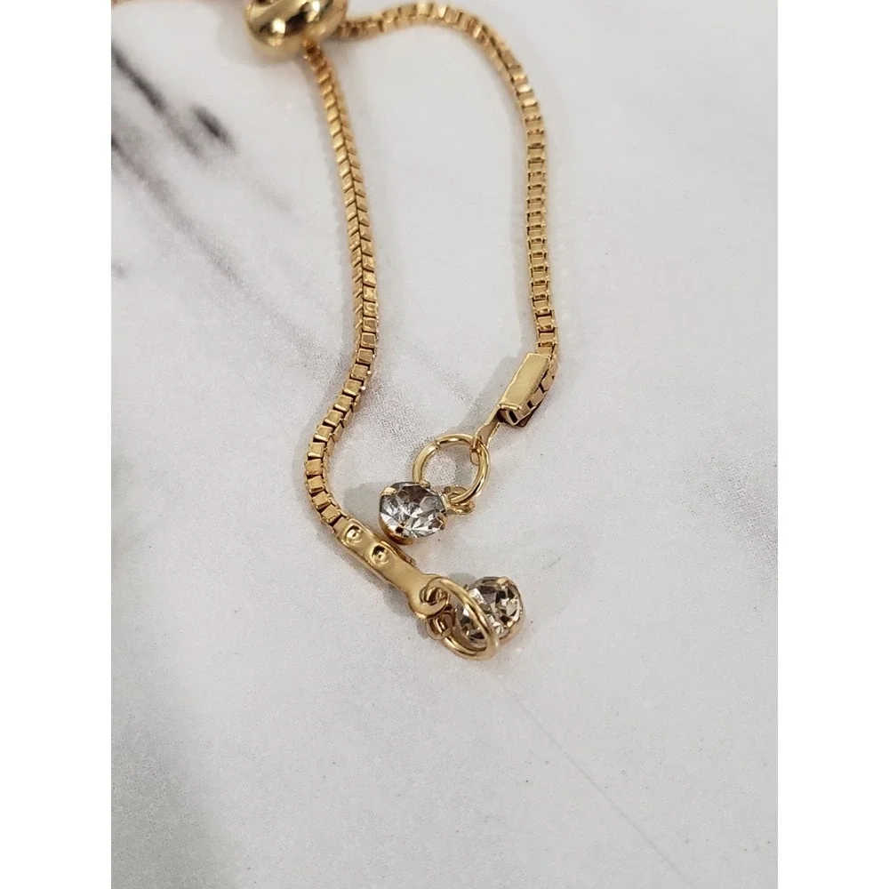 PULL STRING ADJUSTABLE Gold Tone Our Lady of Guadalupe Pendant Bracelet rhinesto